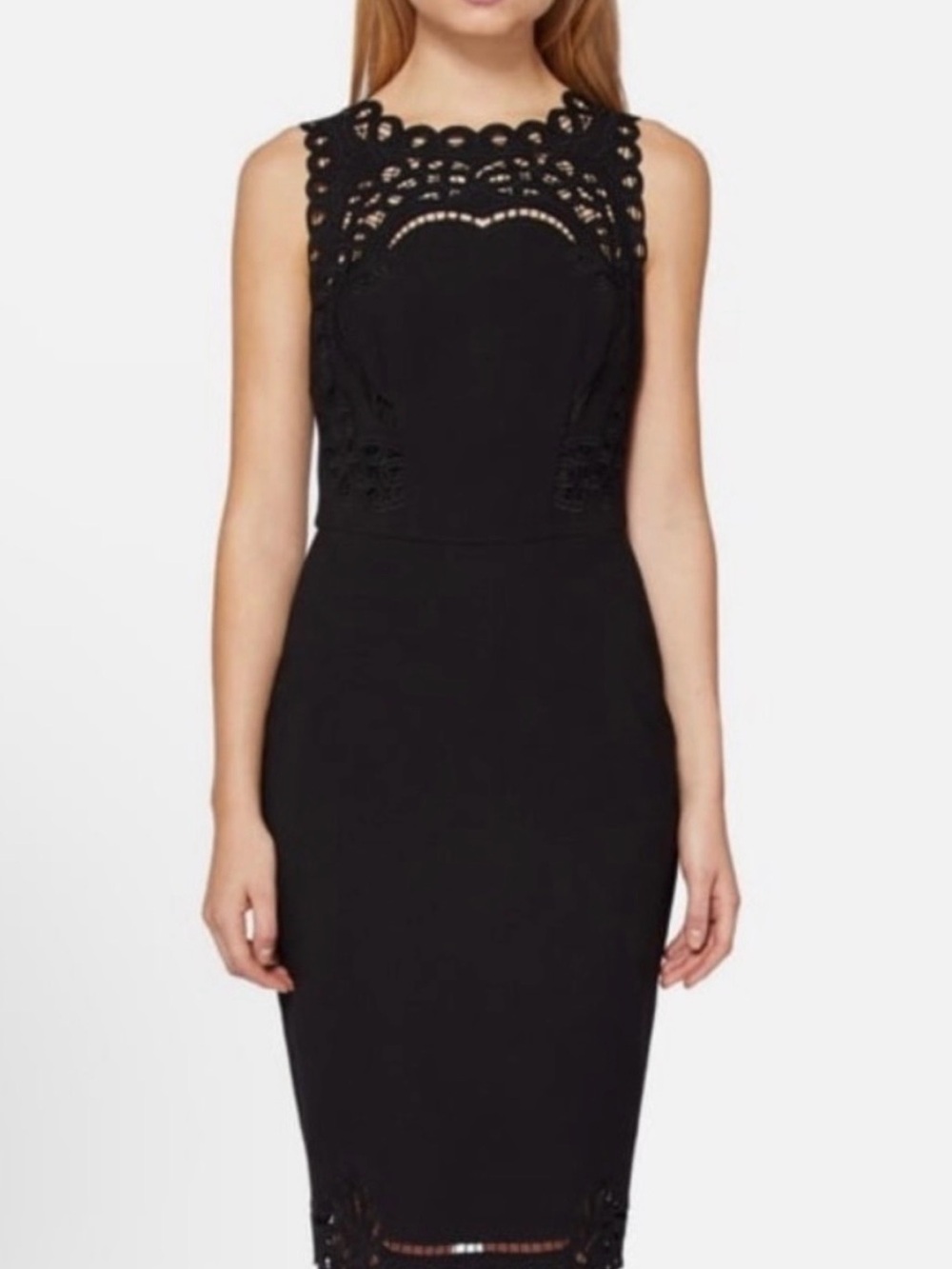 Ted Baker Black Scalloped-Sleeve Midi Dress with Exposed Back Zip - Picture 2 of 5